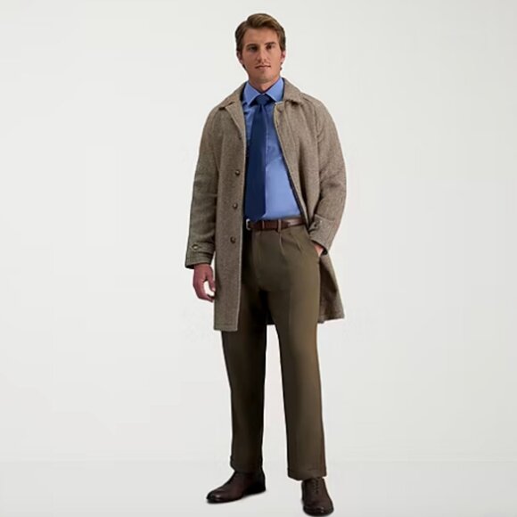 Haggar E-CLO Stria Mens Classic Fit Dress Pleated Pant , Khaki Sz 42x30 NWT - Picture 4 of 4